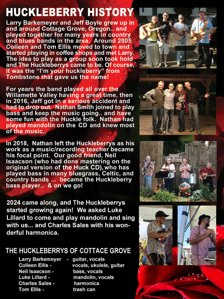 Promotional image for The Huckleberrys, an entertainment act at The Saturday Market.